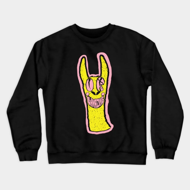 UR LLAMAZING You Are Amazing Smiling Llama Face word art Pink Version Crewneck Sweatshirt by pelagio